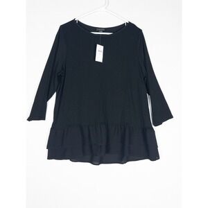 NWT $69 Blouse Womens Black Medium Pullover Ruffle Rayon Blend‎ Minimalist